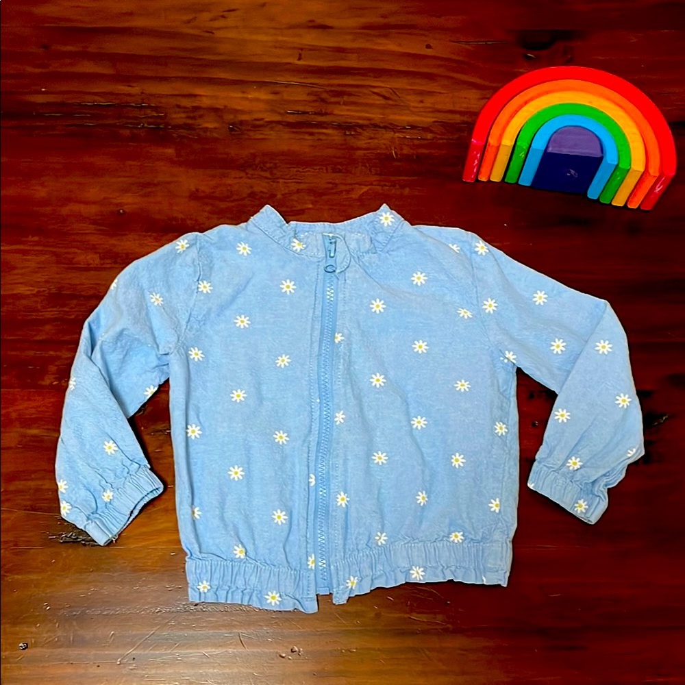 100% cotton Blue Kids zip Jacket with White Floral Pattern